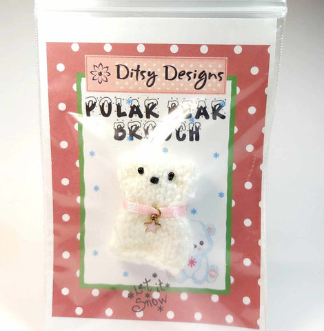 Christmas Polar Bear Brooch, 1.5" Knitted, By Ditsy Designs. Parade-Handmade