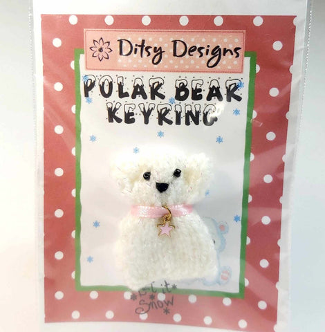 Christmas Polar Bear Keyring, 1.5" Knitted, By Ditsy Designs - Parade Handmade