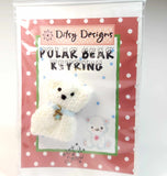 Polar Bear with Star Keyring, 1.5" Knitted, By Ditsy Designs. Parade-Handmade