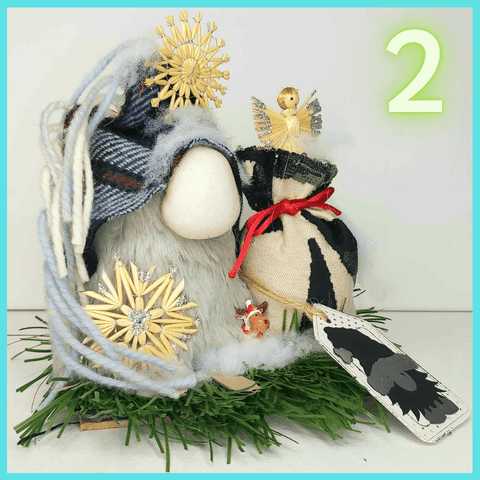 Christmas Gnome made of upholstery remnants and other recyclables, 5"x6" approx - Parade Handmade