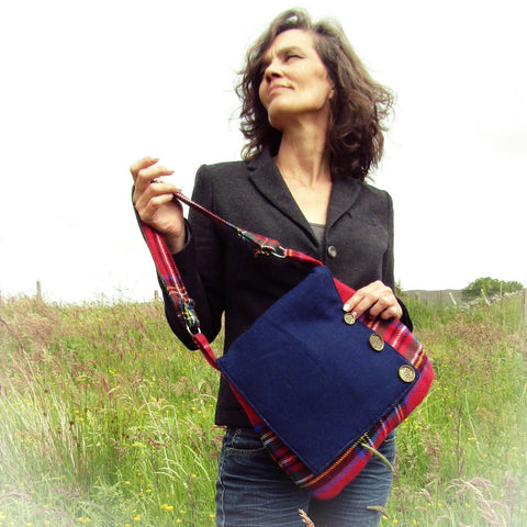 Classic Woolen Tartan Chic Shoulder Bag In Red & Navy, By Shoreline - Parade Handmade