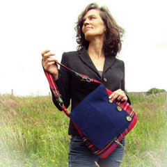 Classic Woolen Tartan Chic Shoulder Bag In Red & Navy, By Shoreline