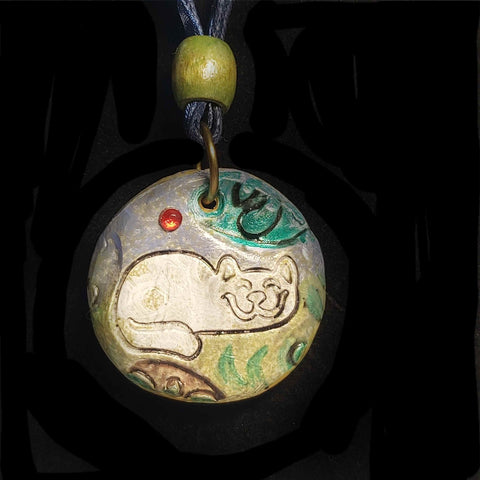 Clay Medallion Pendant, Happy Cat, by Lapanda Designs - Parade Handmade