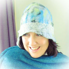 Cloche Felt Hat, Grey, Turquoise, Lime 56/57cm, by parade-handmade