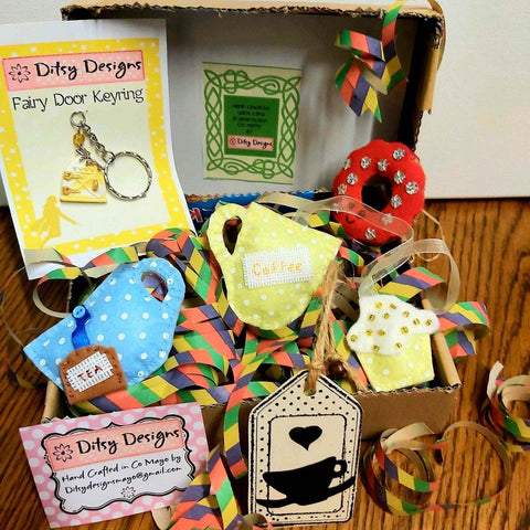 Coffee Bookmark - Fairy Door Charm - Doughnut Keyring - Tea Fridge Magnet by Ditsy Designs - Parade Handmade