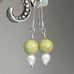 Connemara Marble and Pearl Boho Earrings by Lapanda Designs