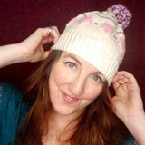 Cream Beanie with Bobble and Pink Hearts by Shoreline - Parade Handmade