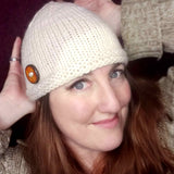Pure Wool Hand Knitted Beanie with Ceramic Button in Cream - Med - by Shoreline - Parade Handmade Wild Atlantic Way