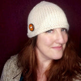 Pure Wool Hand Knitted Beanie with Ceramic Button in Cream - Med - by Shoreline - Parade Handmade