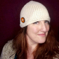 Cream Hand Knitted Beanie with Ceramic Button by Shoreline