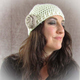 Crocheted Cream Wool Hat. Beige Floral Detail, By Shoreline - Parade Handmade