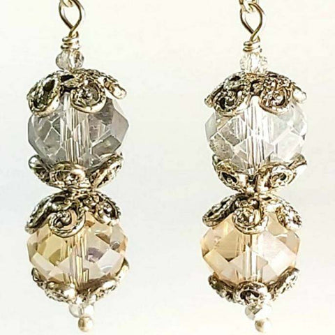 Silver and Topaz Coloured Crystal Earrings Vintage Style, By Lapanda Designs