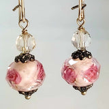 Drop Earrings Crystal Double In Pink and White, By Lapanda Designs