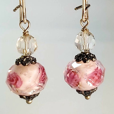 Drop Earrings Crystal Double In Pink and White, By Lapanda Designs