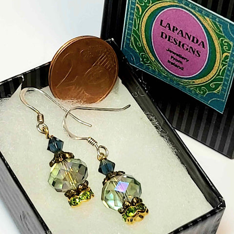 Crystal Earrings in Green and Teal, Vintage Affair Petites, By Lapanda Designs - Parade Handmade