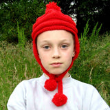 100% Wool cute pilot hat in bright red 8-10yrs by Jo's Knits - Parade Handmade Co Mayo