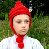 100% Wool cute pilot hat in bright red 8-10yrs by Jo's Knits - Parade Handmade
