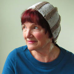 Cute Ribbed Hat In Beige & Flecked Cream Wool, By Jo's Knits