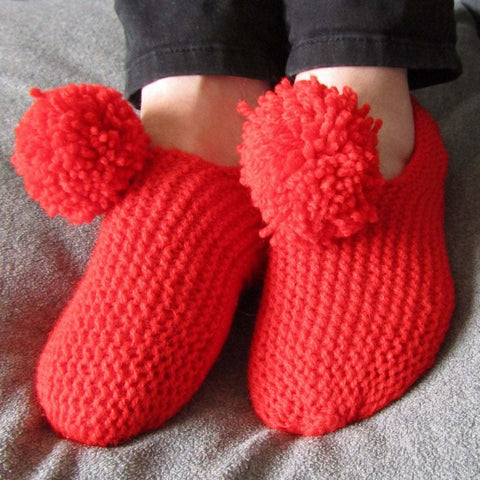 Cute and Snug Red Bobble Slippers, By Shoreline - Parade Handmade