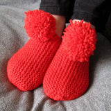 Cute and Snug Red Bobble Slippers, By Shoreline - Parade Handmade