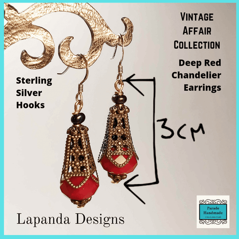 Deep Red Chandelier Earrings - Vintage Affair Collection By Lapanda Designs - Parade Handmade