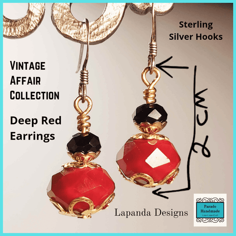 Deep Red Earrings - Vintage Affair Collection - Lapanda Designs - Parade Handmade