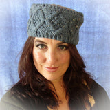 Denim Blue Hat. Traditional Aran Stitches, Hats By Jo's Knits - Parade Handmade