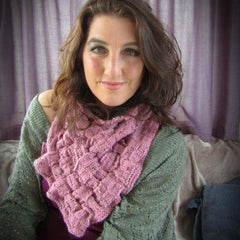 Dusky Pink, Handknit Aran Lattice Neck Warmer, By Shoreline