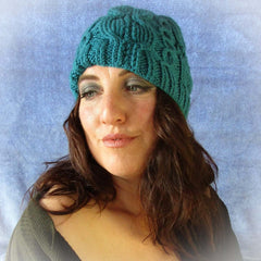 Elegant Rich Teal Blue Aran Knit Hat, By Jo's Knits