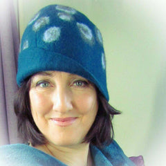 Felt Cloche. Teal Blue, Grey and Charcoal Spots, 56cm, By Parade