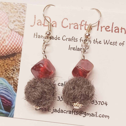 Felt Earring With Red Glass, By JaDa Crafts Ireland - Parade Handmade