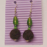 Felt Earrings, Brown With Green Glass, By JaDa Crafts Ireland - Parade Handmade Ireland