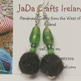 Felt Earrings, Brown With Green Glass, By JaDa Crafts Ireland - Parade Handmade