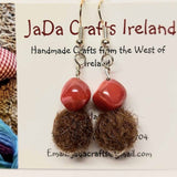 Felt Earrings, Brown With Red Opaque Glass, By JaDa Crafts Ireland - Parade Handmade
