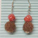 Felt Earrings, Brown With Red Glass, By JaDa Crafts Ireland - Parade Handmade