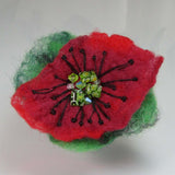 Felt, Floral Beaded Brooch, Green, Red and Black, By Parade Handmade - Parade Handmade