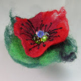 Felt Floral Beaded Brooch, in Green Red and Black, By Parade Handmade - Parade Handmade