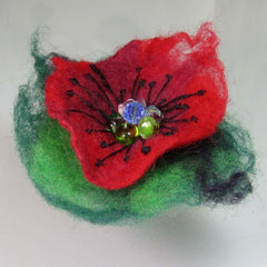 Felt Floral Beaded Brooch, in Green Red and Black, By Parade Handmade