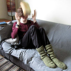 Fishermens Woolen Socks, Green, Med, By Jo's Knits