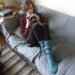Fishermens Woolen Socks, Teal Green, Med, By Jo's Knits
