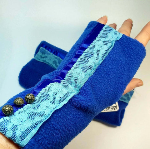 Fleece Wrist Warmers, Royal Blue, By Parade-Handmade
