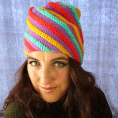 Funky & Fun, Multi-coloured Helter Skelter Hat, By Jo's Knits