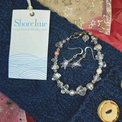 Gift Set Handmade Cable Headband with Star Earrings and Matching Rock Crystal Bracelet