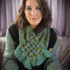 Green Variegated, Handknit Lattice Neck Piece, By Shoreline