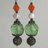 Green, White and Orange Drop Earrings, By Lapanda Designs - Parade Handmade