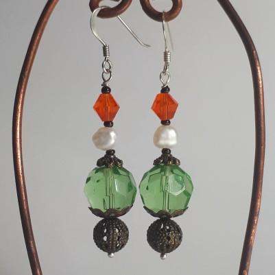 Green, White and Orange Drop Earrings, By Lapanda Designs - Parade Handmade