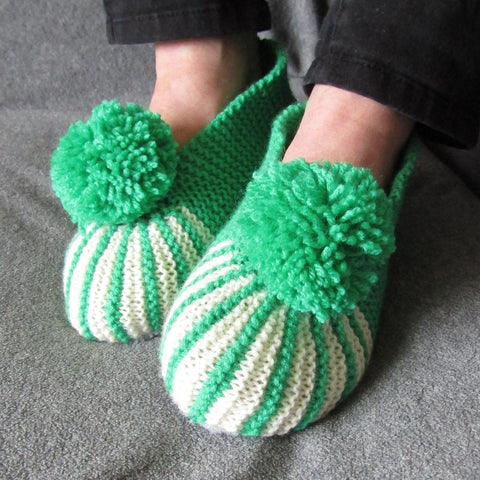 Green and White Stripey Slippers, By Shoreline - Parade Handmade