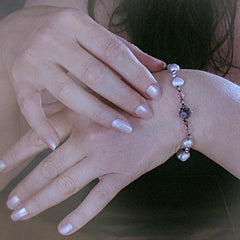 Grey Pearl Bracelet With Black and Pink Crystal, By Lapanda Designs