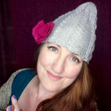 Grey and Cream Pixie Hat with Pink Flower by Shoreline - Parade Handmade Co Mayo