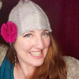 Grey and Cream Pixie Hat with Pink Flower by Shoreline - Parade Handmade Co Mayo Ireland